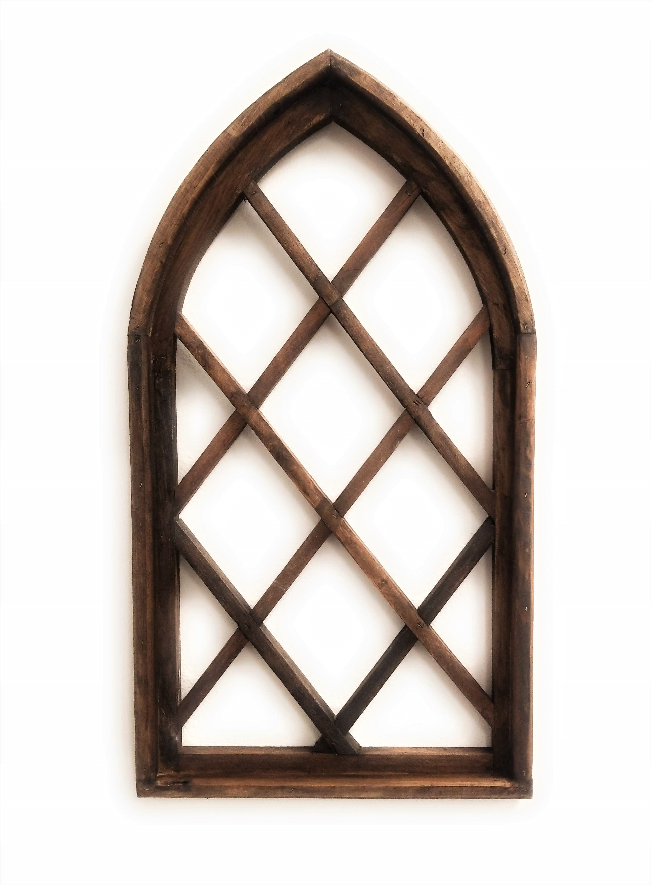 Farmhouse Wooden Wall Window Arch Wood Window - Lattice Gardens Cathedral Farmhouse Brown - Ranch Junkie Mercantile LLC